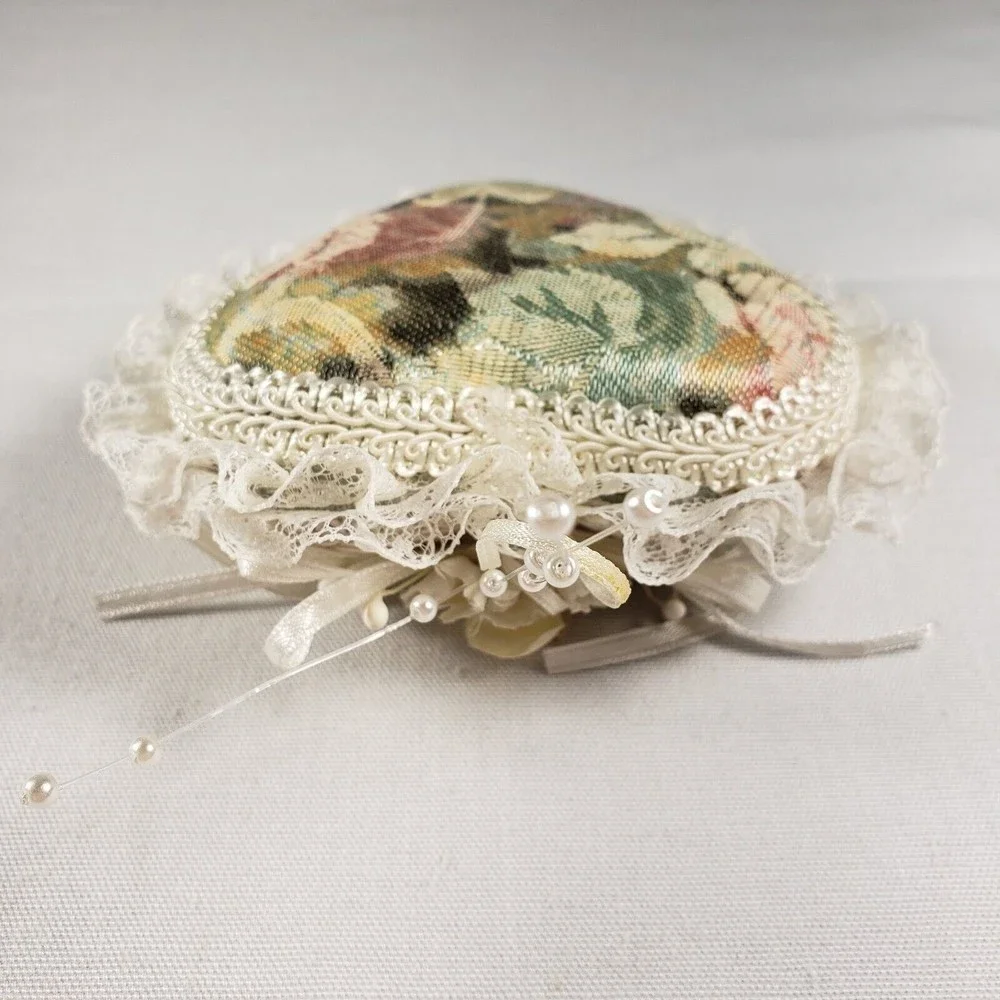 Vintage Christmas Ornament Heart‎ Shape Decorated With Fabric Floral Pattern VGC